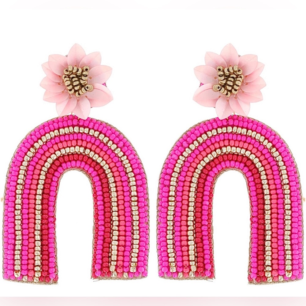 Floral Pink Rainbow Arch Beaded Earring